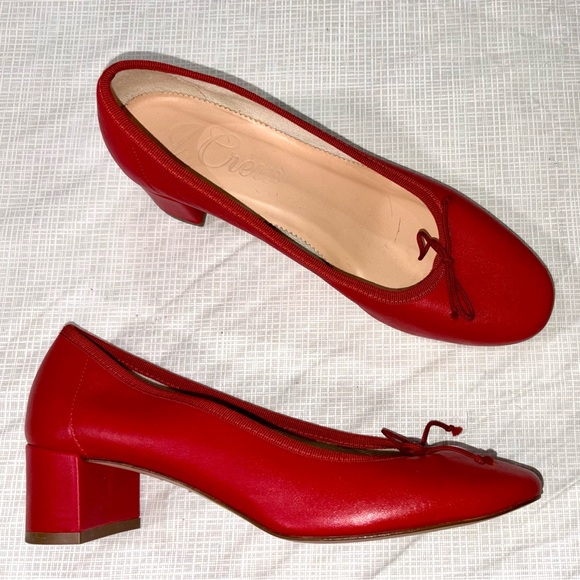 J. Crew Shoes - J. Crew Sz 8.5 Red Leather Low 1 3/4” Heel Ballet Pumps with Bow